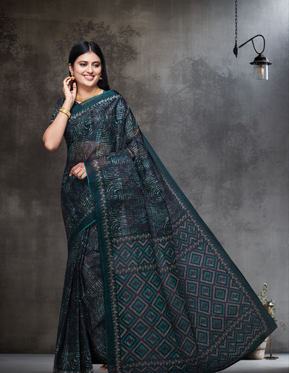 KASHMIRA Green Printed Pure Cotton Saree