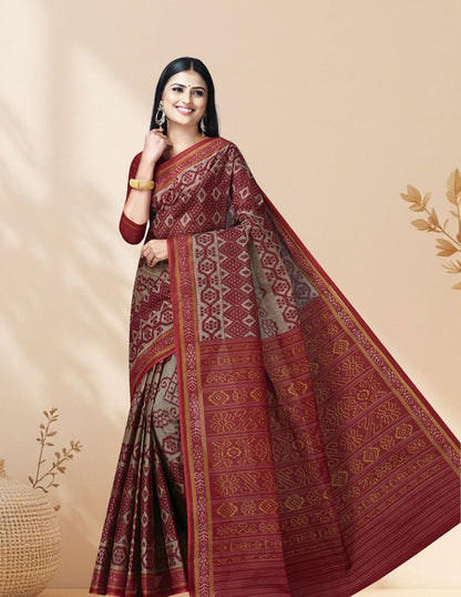 MRIGNAYANEE Maroon Printed Pure Cotton Saree
