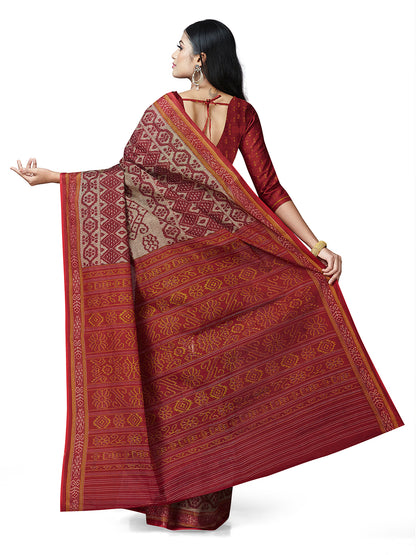 MRIGNAYANEE Maroon Printed Pure Cotton Saree