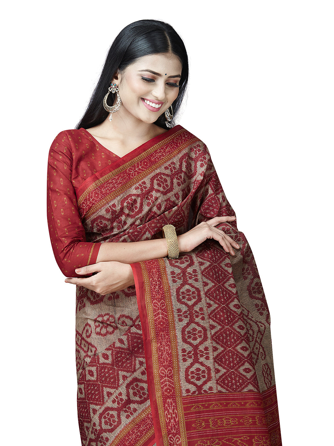 MRIGNAYANEE Maroon Printed Pure Cotton Saree