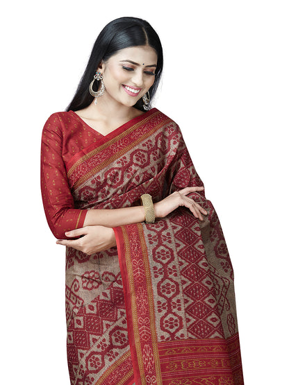 MRIGNAYANEE Maroon Printed Pure Cotton Saree