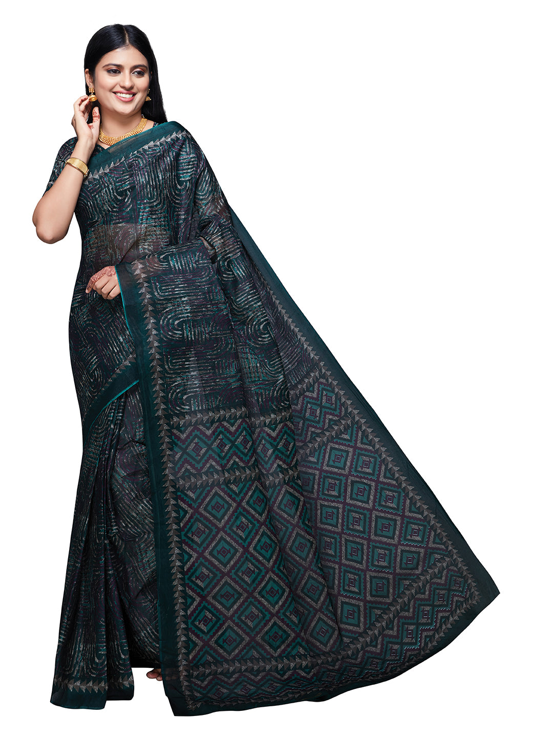 KASHMIRA Green Printed Pure Cotton Saree