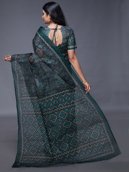KASHMIRA Green Printed Pure Cotton Saree