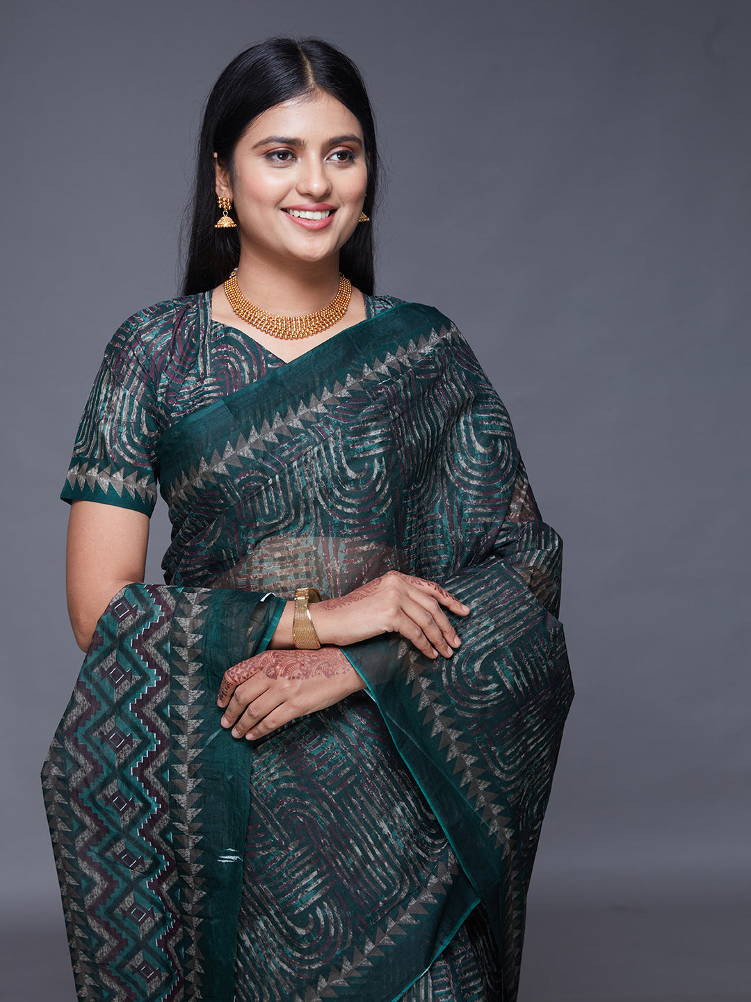 KASHMIRA Green Printed Pure Cotton Saree