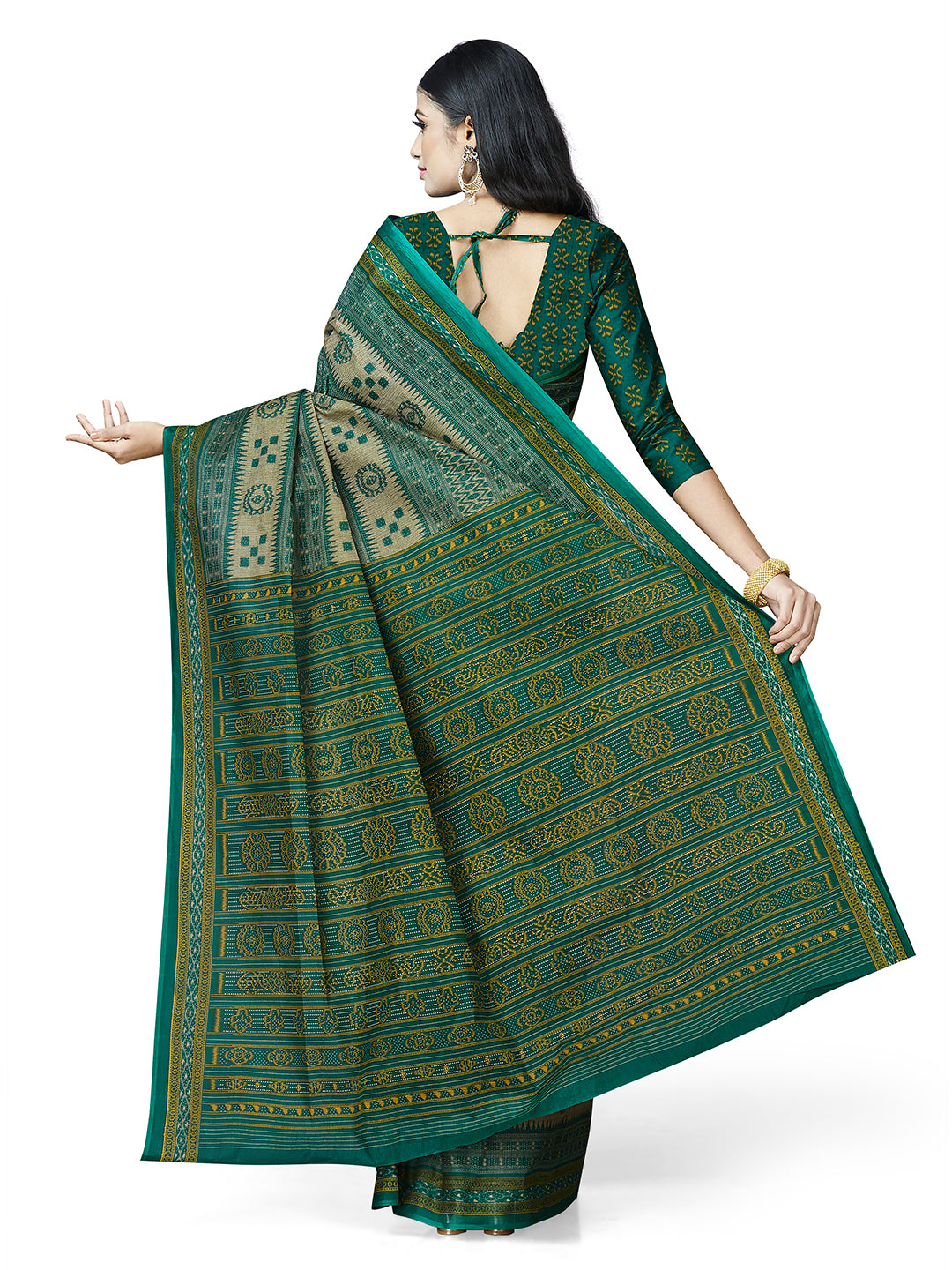 MRIGNAYANEE Green Printed Pure Cotton Saree