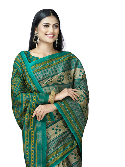 MRIGNAYANEE Green Printed Pure Cotton Saree