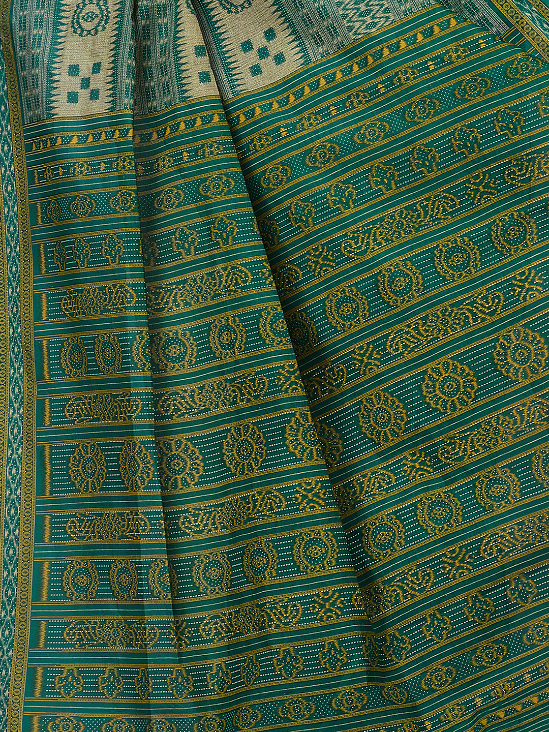 MRIGNAYANEE Green Printed Pure Cotton Saree