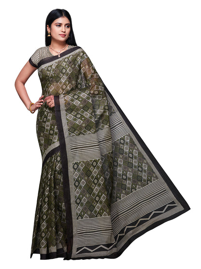 KASHMIRA Olive Printed Pure Cotton Saree