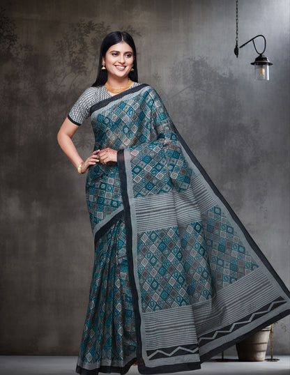 KASHMIRA Green Printed Pure Cotton Saree