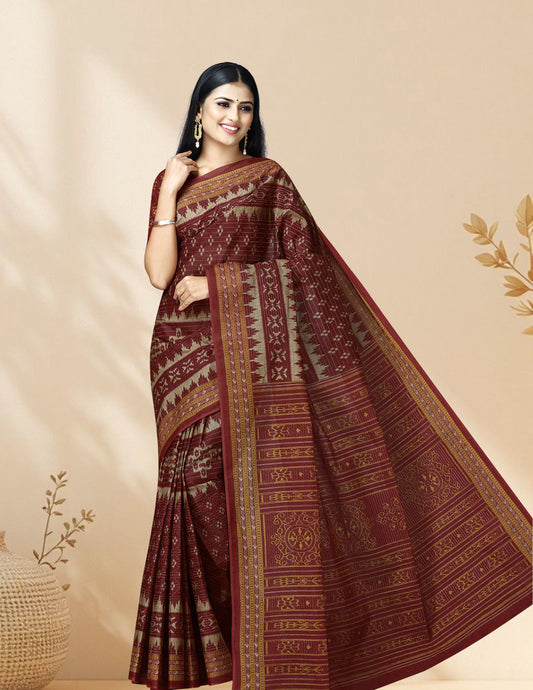 MRIGNAYANEE Red Printed Pure Cotton Saree