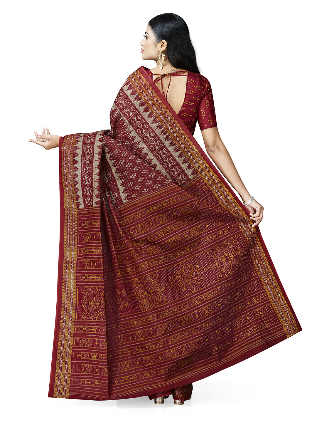 MRIGNAYANEE Red Printed Pure Cotton Saree