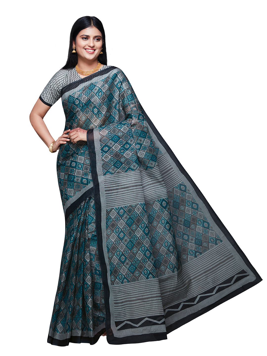 KASHMIRA Green Printed Pure Cotton Saree