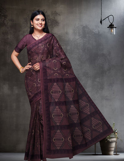 KASHMIRA Maroon Printed Pure Cotton Saree
