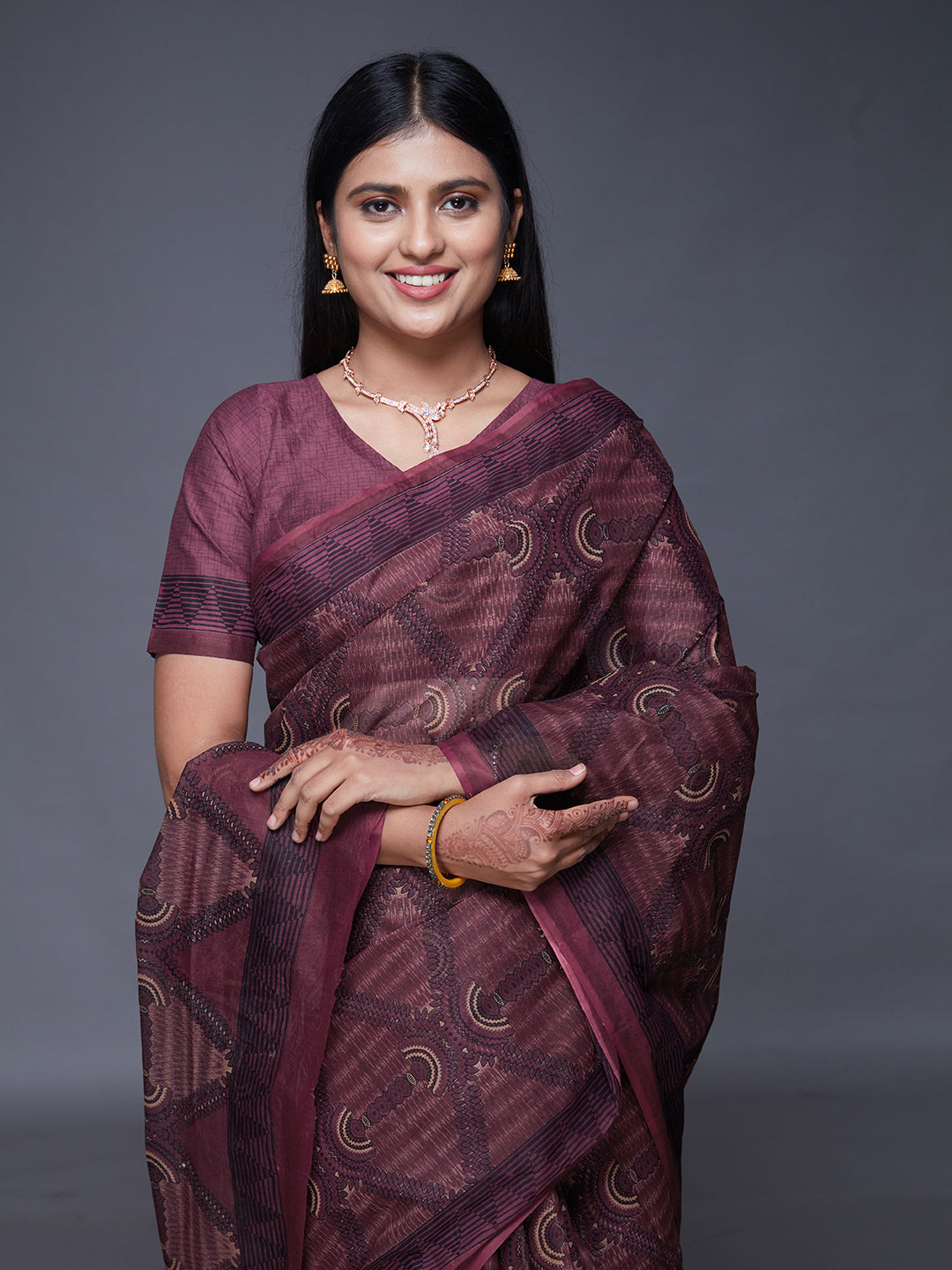 KASHMIRA Maroon Printed Pure Cotton Saree