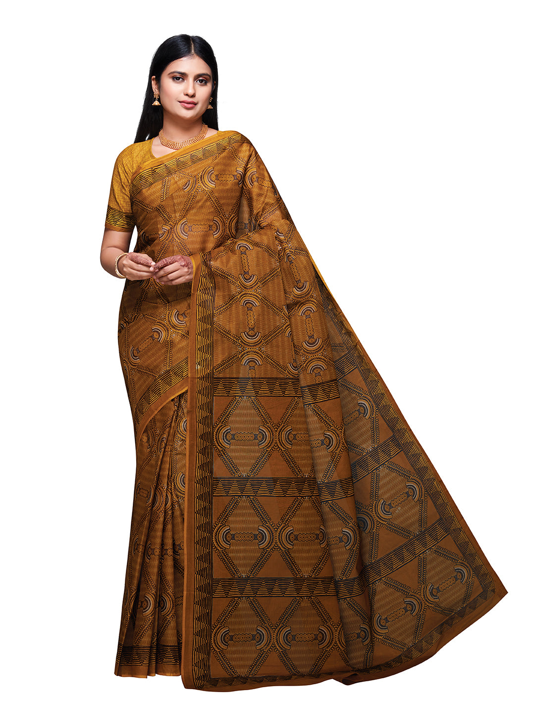 KASHMIRA Mustard Printed Pure Cotton Saree