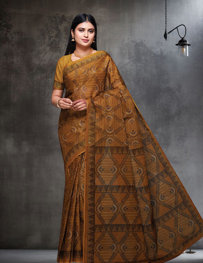 KASHMIRA Mustard Printed Pure Cotton Saree
