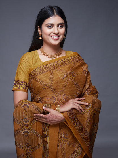 KASHMIRA Mustard Printed Pure Cotton Saree