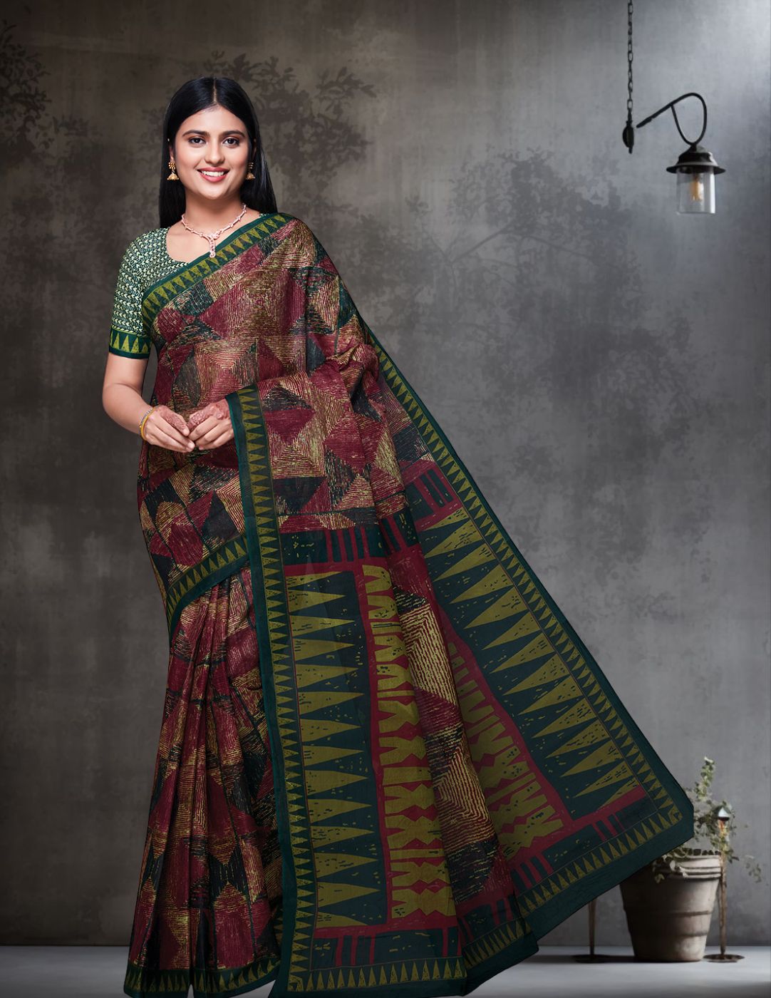 KASHMIRA Green Printed Pure Cotton Saree