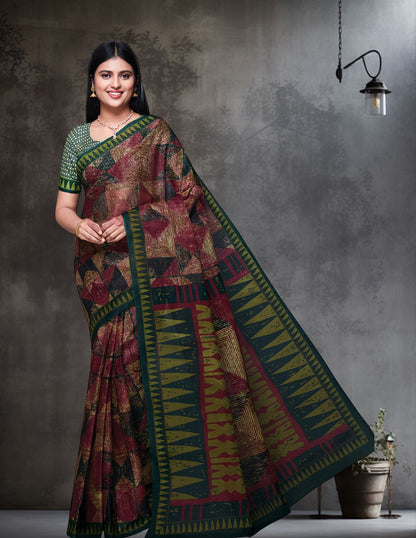 KASHMIRA Green Printed Pure Cotton Saree