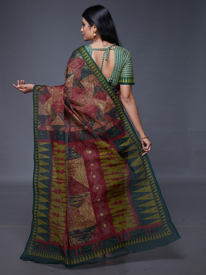 KASHMIRA Green Printed Pure Cotton Saree