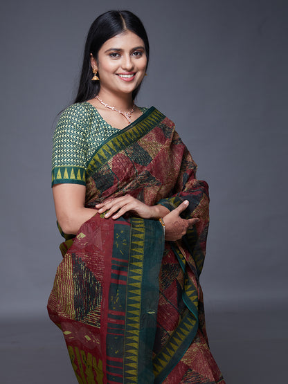 KASHMIRA Green Printed Pure Cotton Saree