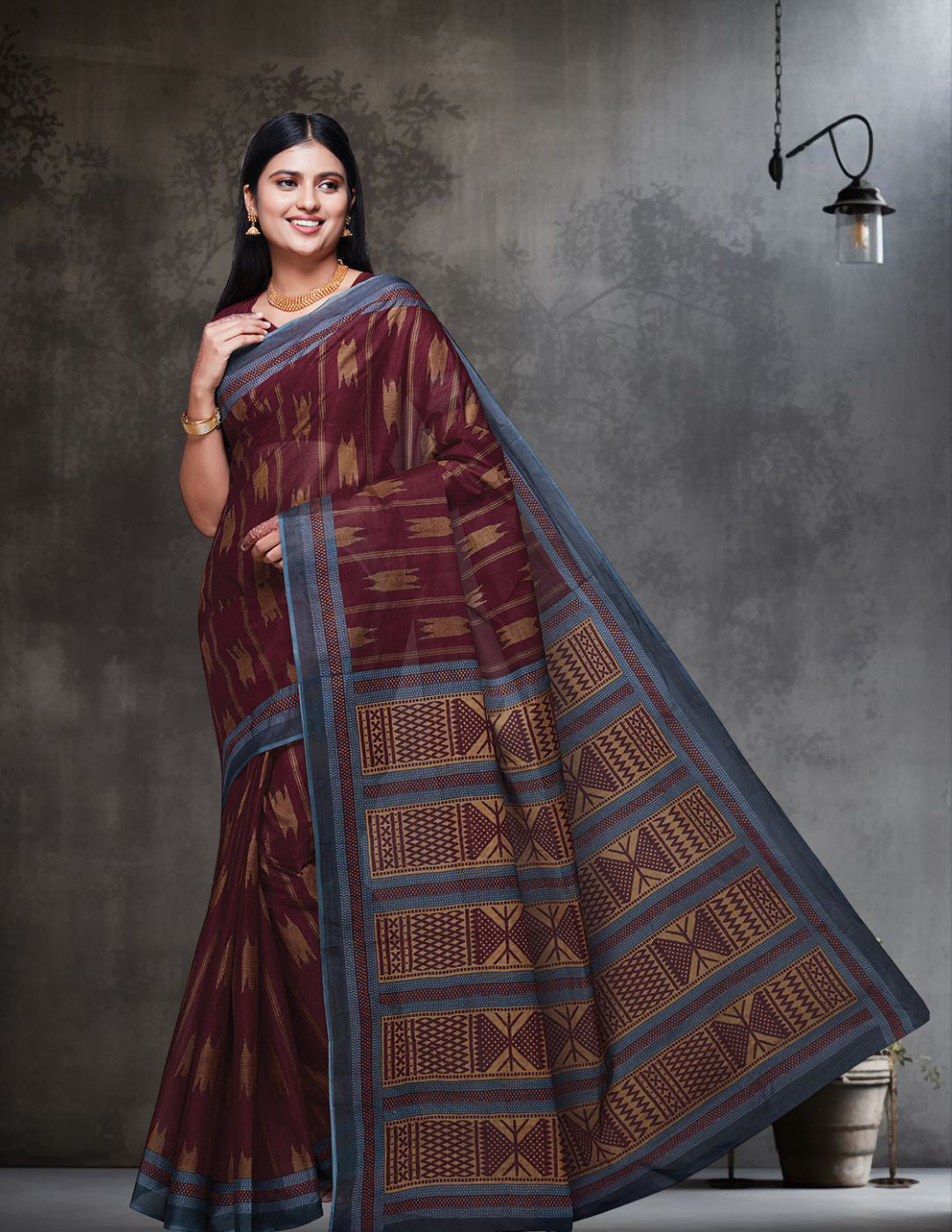 KASHMIRA Maroon Printed Pure Cotton Saree