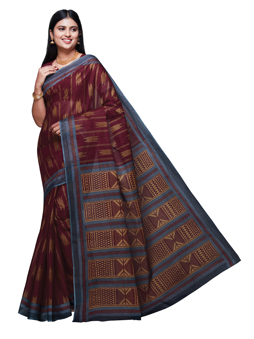 KASHMIRA Maroon Printed Pure Cotton Saree