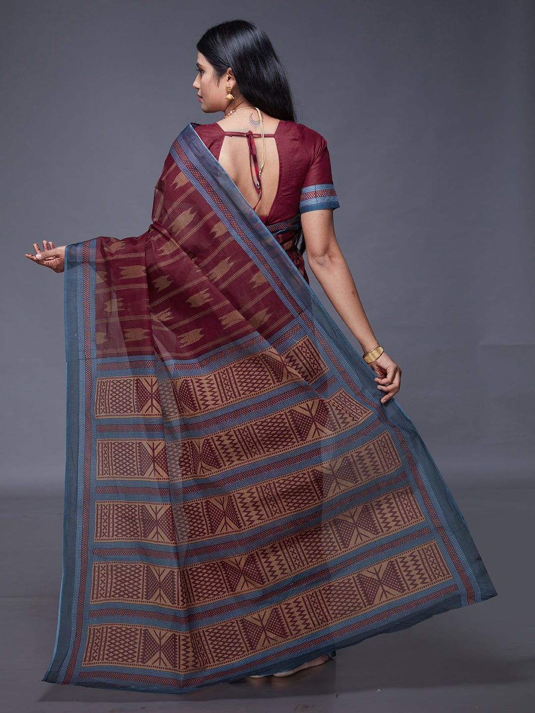KASHMIRA Maroon Printed Pure Cotton Saree