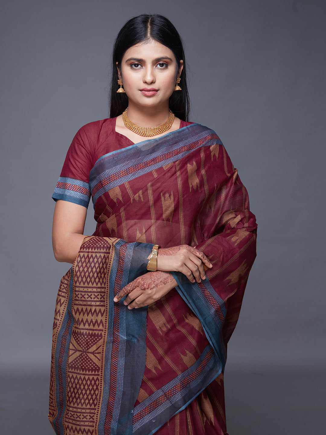 KASHMIRA Maroon Printed Pure Cotton Saree