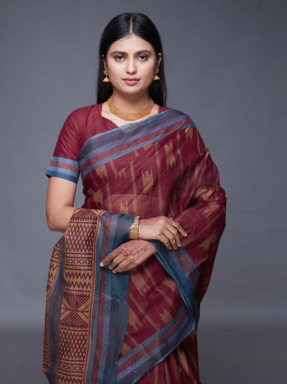 KASHMIRA Maroon Printed Pure Cotton Saree