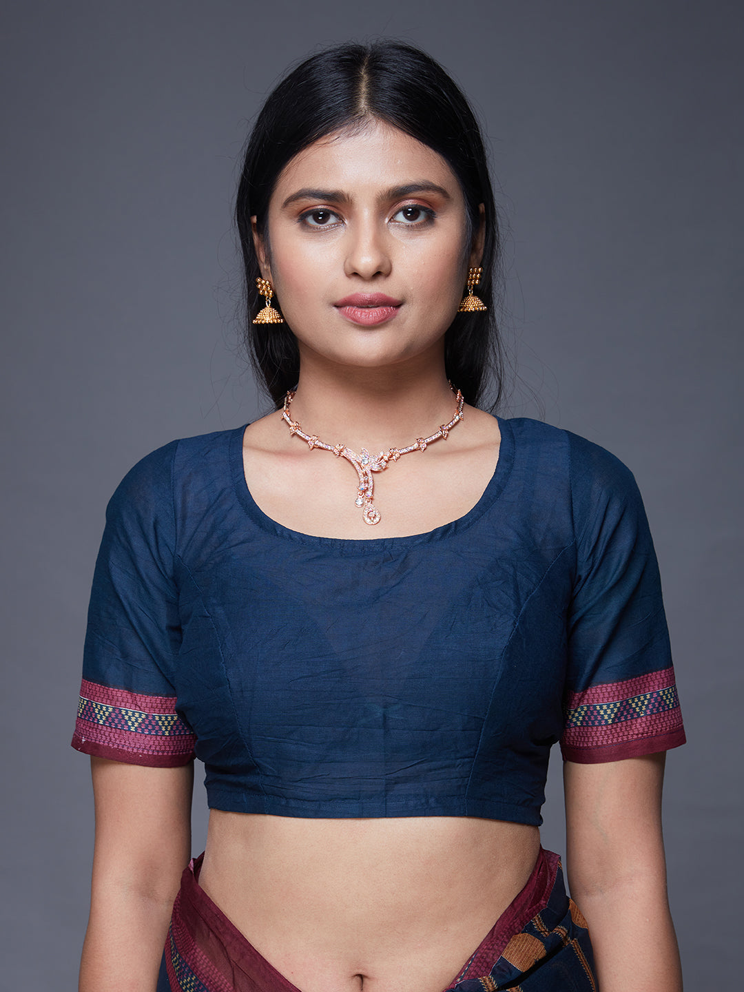 KASHMIRA Navy Blue Printed Pure Cotton Saree