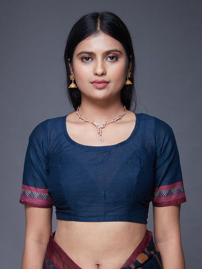 KASHMIRA Navy Blue Printed Pure Cotton Saree