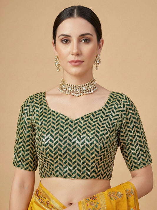 Green Georgette Sweetheart Neck Readymade Blouse