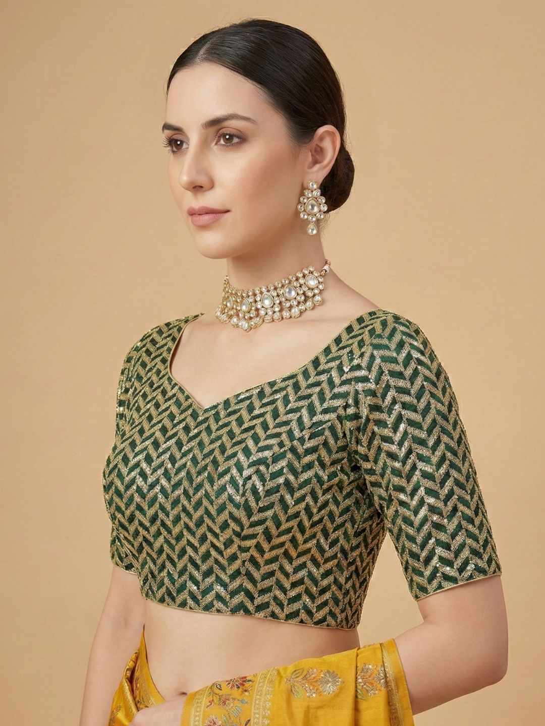 Green Georgette Sweetheart Neck Readymade Blouse