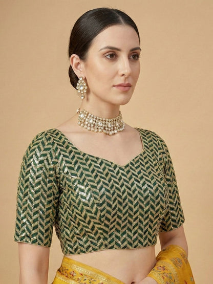 Green Georgette Sweetheart Neck Readymade Blouse