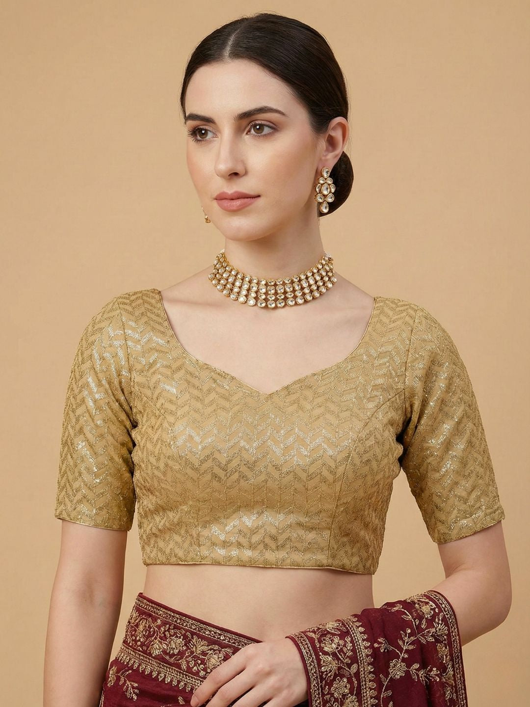 Gold Georgette Sweetheart Neck Readymade Blouse