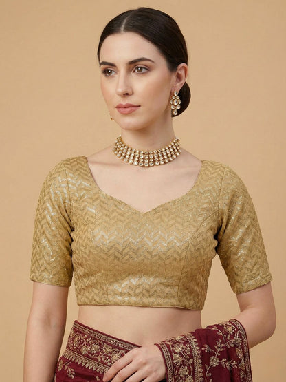 Gold Georgette Sweetheart Neck Readymade Blouse