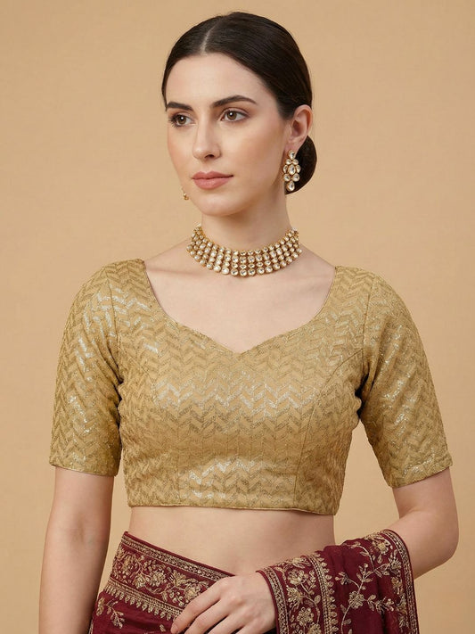 Gold Georgette Sweetheart Neck Readymade Blouse