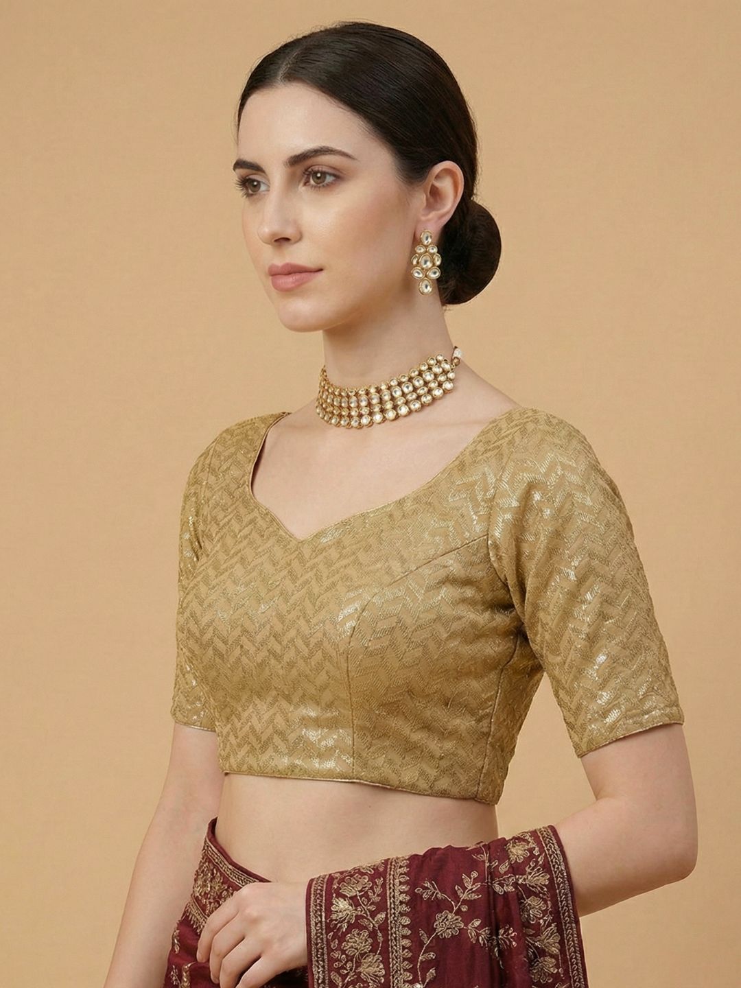Gold Georgette Sweetheart Neck Readymade Blouse