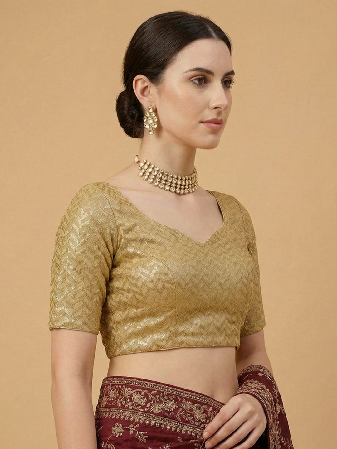 Gold Georgette Sweetheart Neck Readymade Blouse