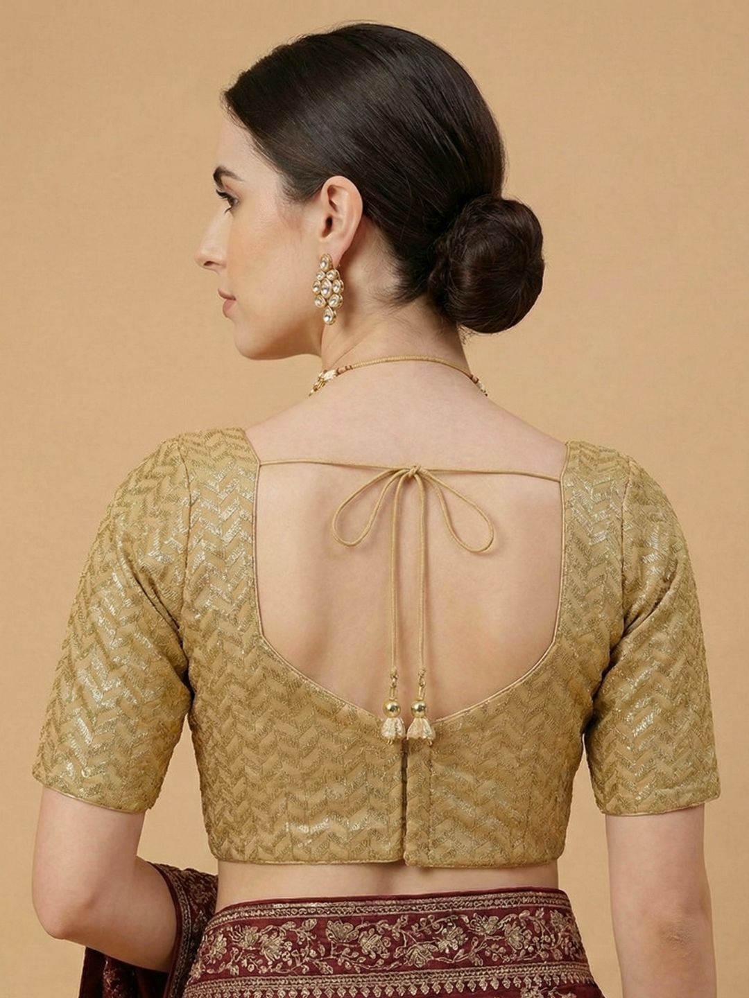 Gold Georgette Sweetheart Neck Readymade Blouse