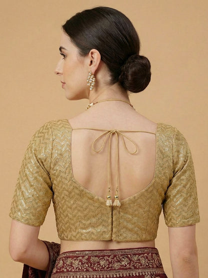 Gold Georgette Sweetheart Neck Readymade Blouse