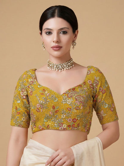 Yellow Georgette Sweetheart Neck Readymade Blouse