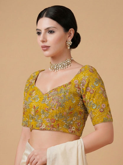 Yellow Georgette Sweetheart Neck Readymade Blouse