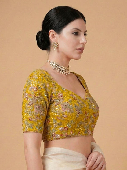 Yellow Georgette Sweetheart Neck Readymade Blouse