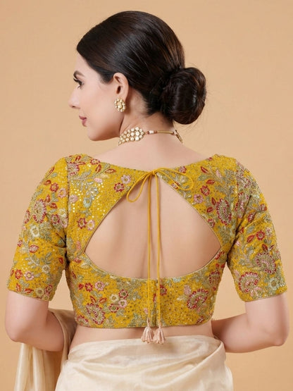 Yellow Georgette Sweetheart Neck Readymade Blouse