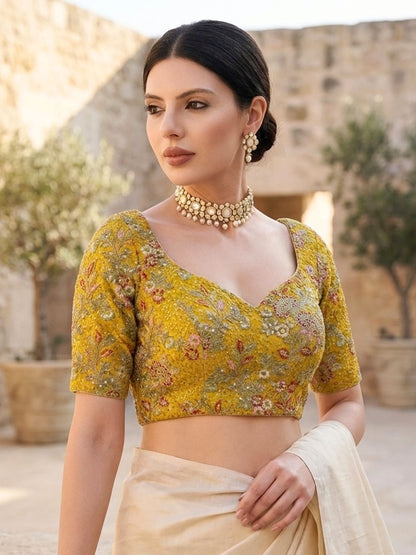 Yellow Georgette Sweetheart Neck Readymade Blouse