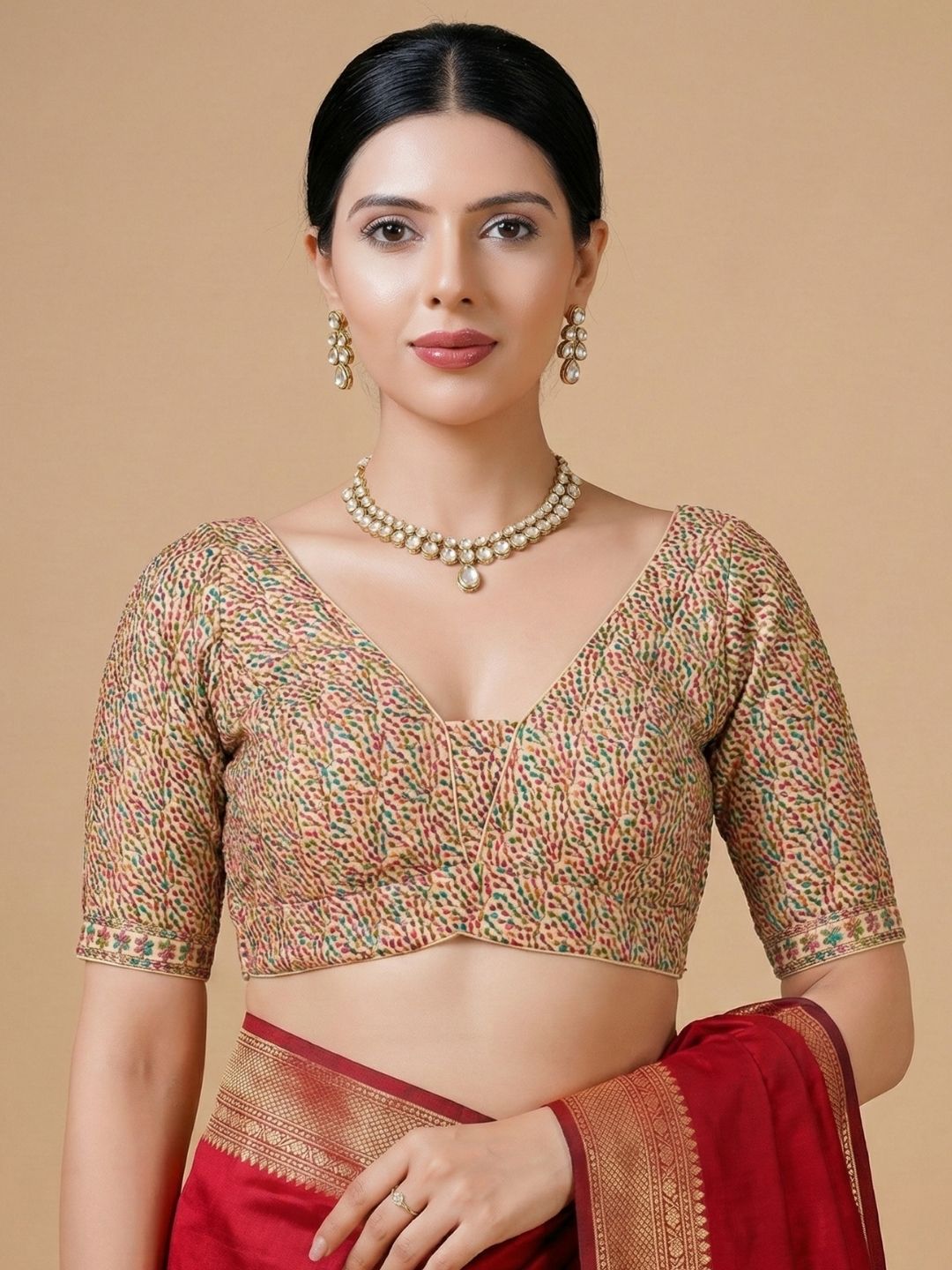 Multicolor Georgette V Neck Readymade Blouse
