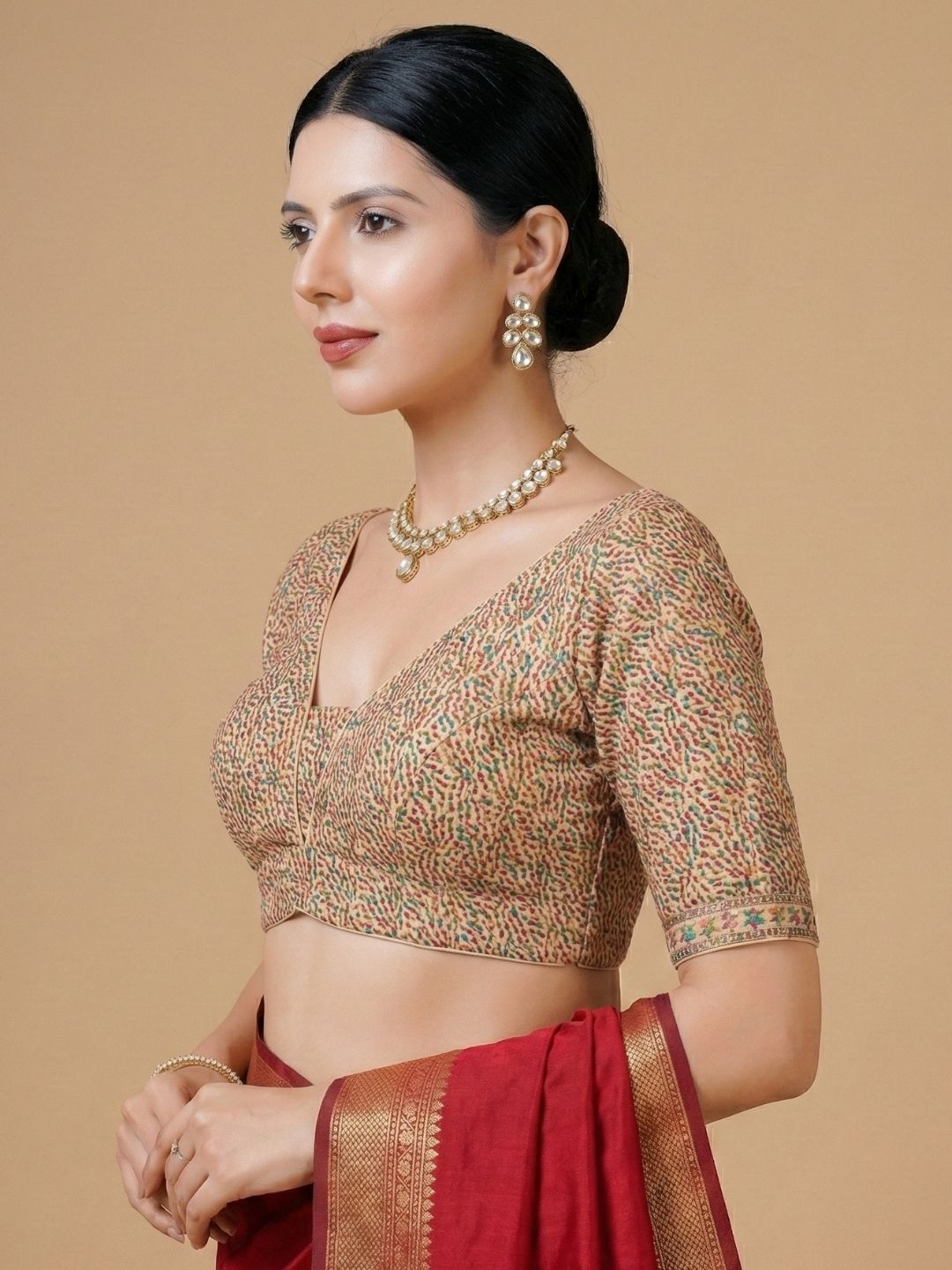 Multicolor Georgette V Neck Readymade Blouse