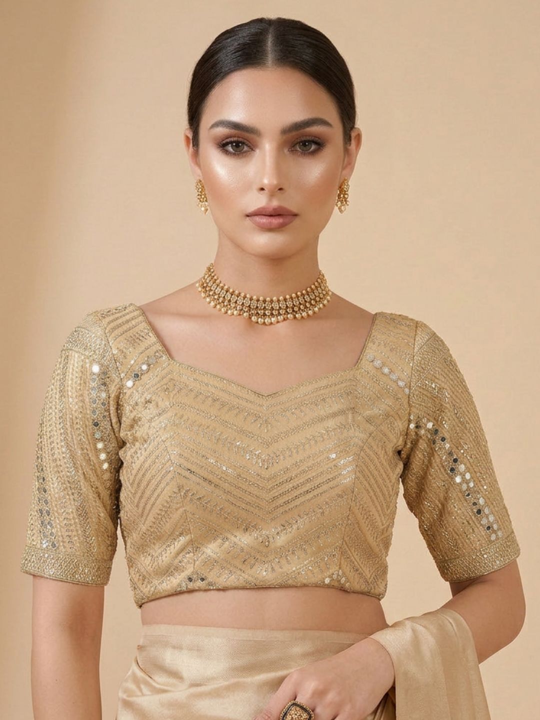 Gold Tissue Sweetheart Neck Saree Blouse